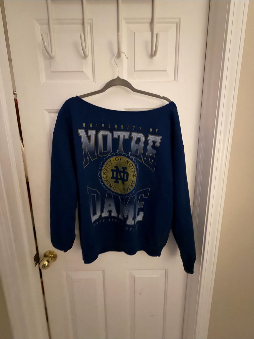 Hollister Blue 84 University of Notre Dame Off-the-Shoulder Sweatshirt – Medium